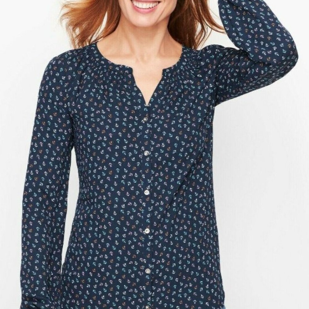 Talbots Womens Top Navy Tossed Anchor Womens Plus 2X